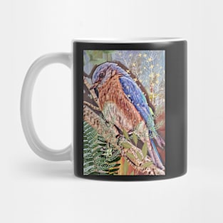 Cute perched blue and brown little bird. Mug